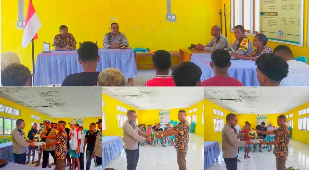 Polres Malaka Dukung Generasi Muda Desa Litamali Lewat Penyerahan Sarana Olahraga