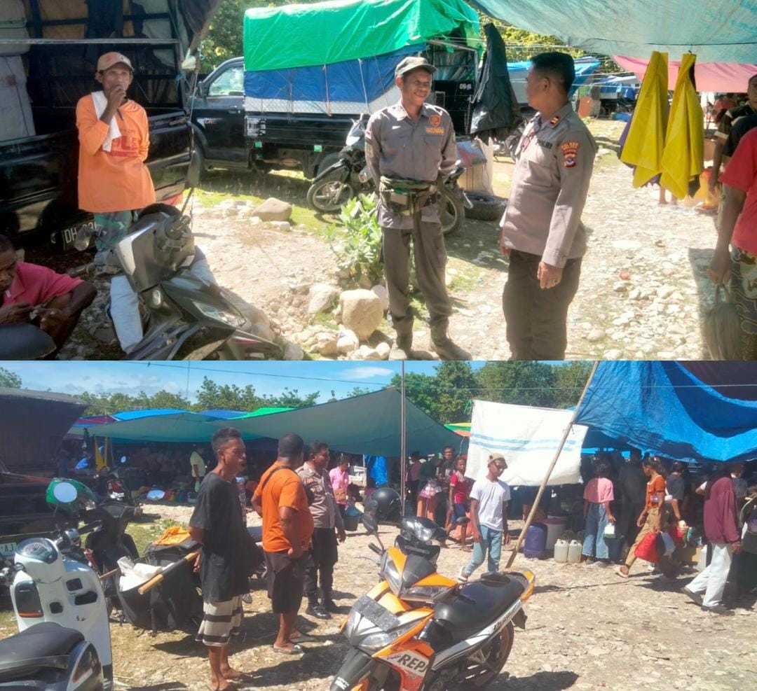 Cegah Judi dan Miras, Polsek Wewiku Gelar Patroli dan Himbauan Kamtibmas di Pasar Wanibesak