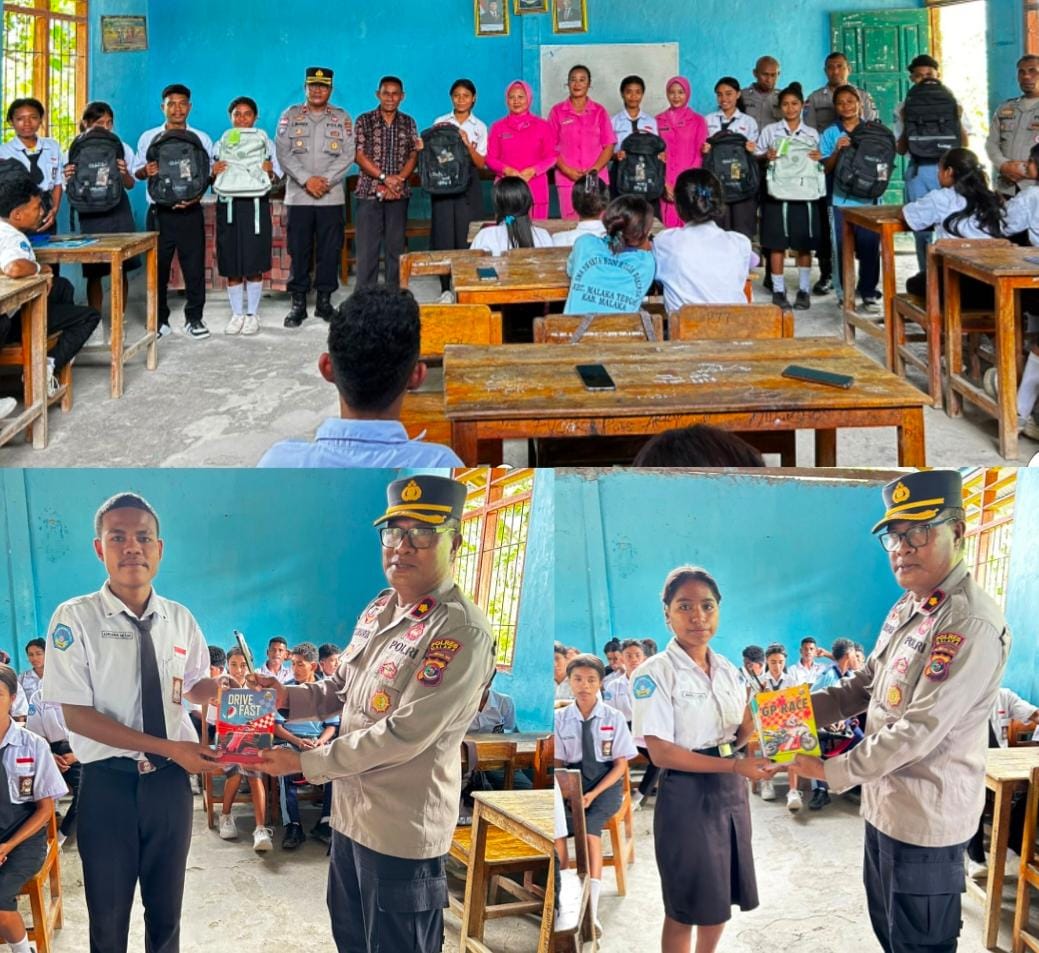 Polres Malaka Peduli Pendidikan, Salurkan Bantuan Perlengkapan Sekolah kepada Siswa SMA Swasta Budi Mulia Bakiruk