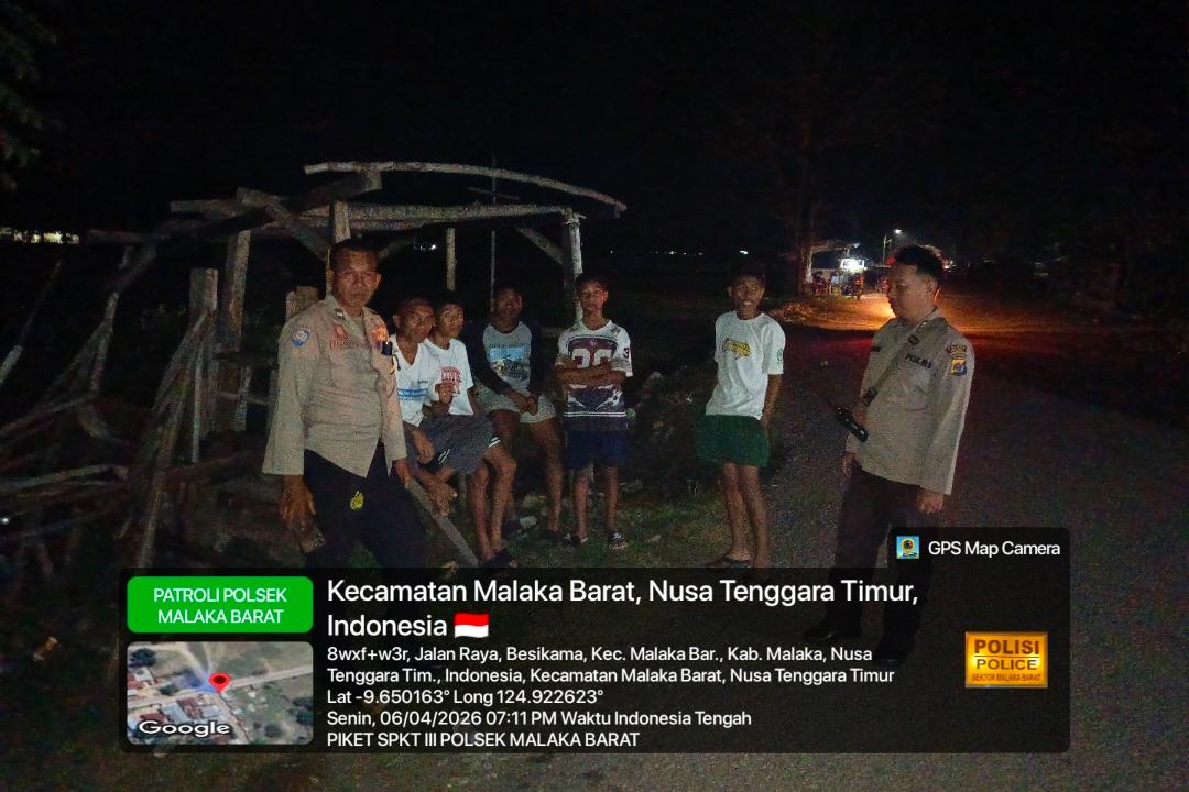 Sasar Titik Rawan dan Kerumunan Warga, Patroli Malam Polsek Malaka Barat Perkuat Kamtibmas